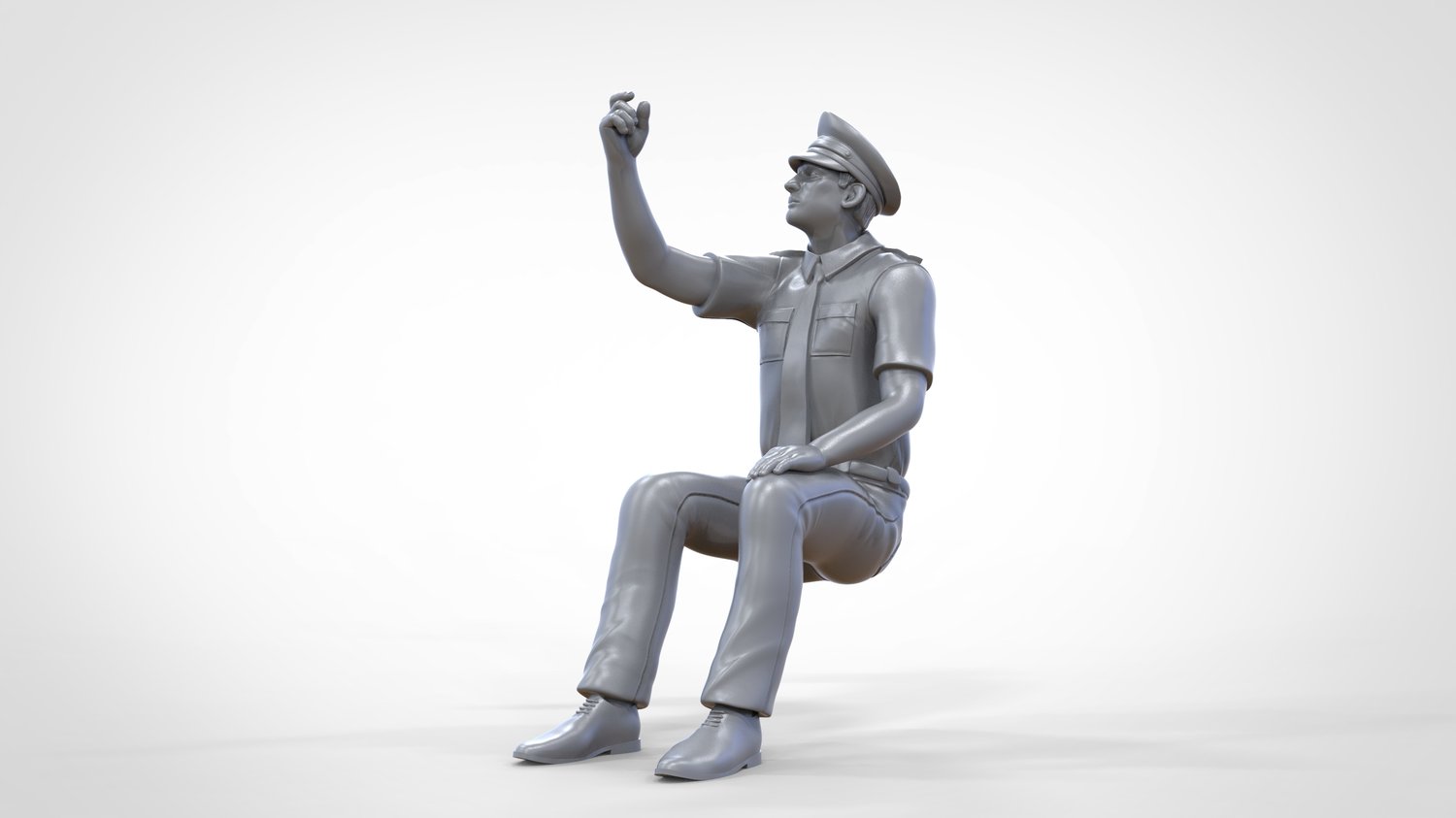 Productfoto 0: Zittende piloot in uniform: Vliegtuigpersoneel - bedient schakelaar