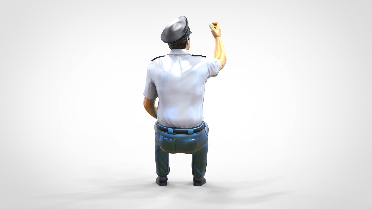 Productfoto 0: Zittende piloot in uniform: Vliegtuigpersoneel - bedient schakelaar