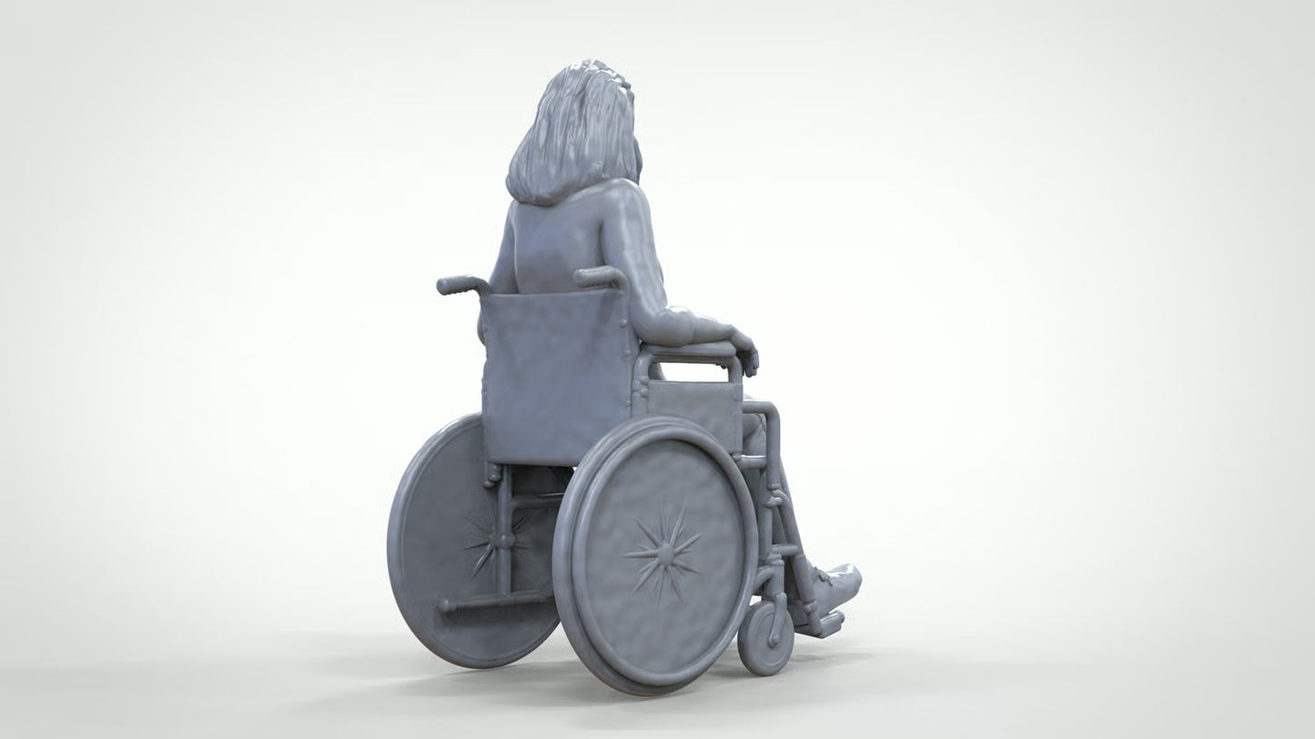Diorama modelbouw productfoto 0: Vrouw in rolstoel – figuur in alledaagse kleding met lang haar (Ref. Nr. 451)
