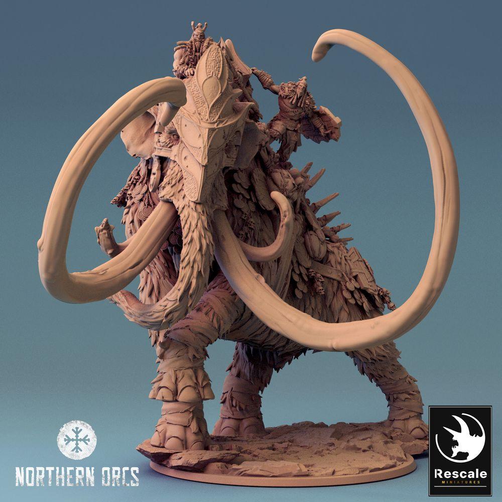 Productfoto Tabletop 28mm Lord of the Print (LotP) 0: Tabletop Miniatuur: Oorlogsmammut, Frost-Mammut met Howdah en Beestenrijders, Oorlogsmammut Belegerbeest (24_04_X)