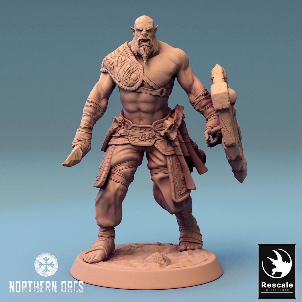 Productfoto Tabletop 28mm Lord of the Print (LotP) 0: Tabletop Miniatuur: Ork Krijger met Schild - Schilddrager, Frontvechter - Orc Warrior Shieldbearer (24_04_G2)