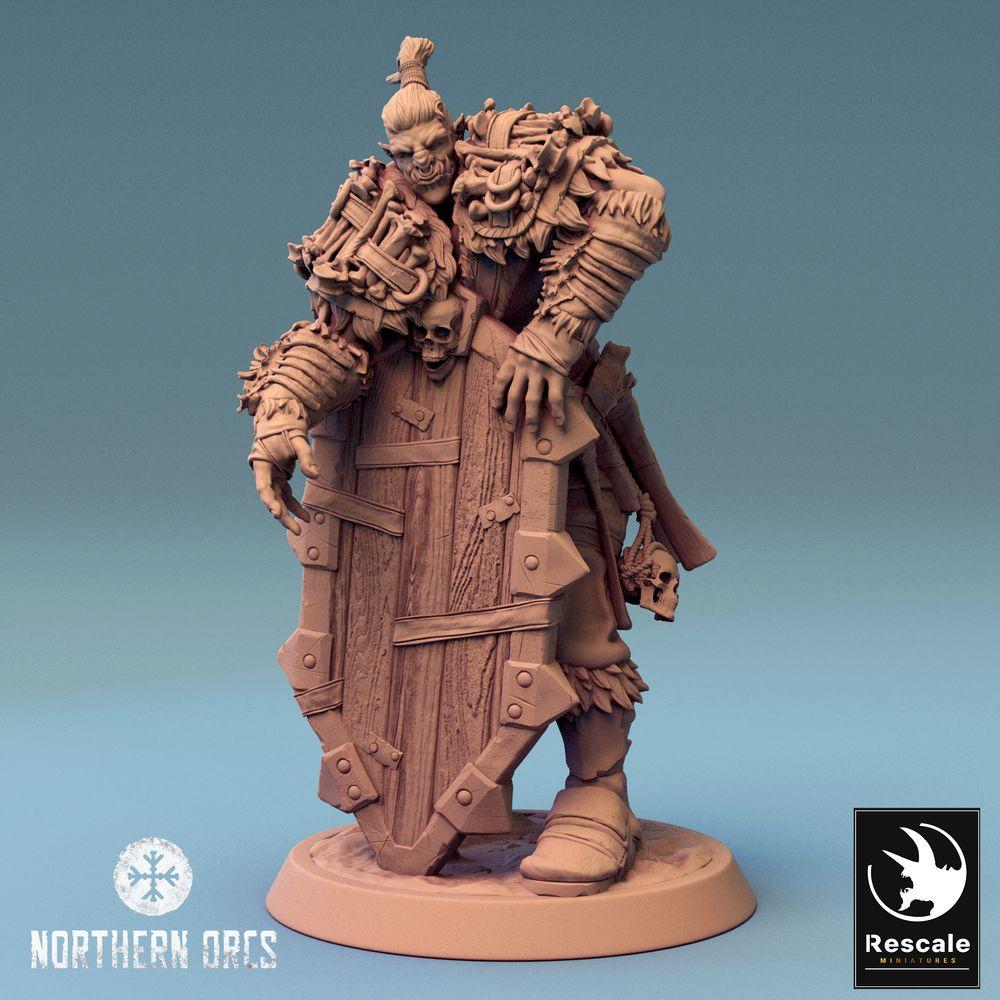 Productfoto Tabletop 28mm Lord of the Print (LotP) 0: Tabletop Miniatuur: Ork Schildwacht met Torenschild, Orc Guard, Schildvechter (24_04_F1)