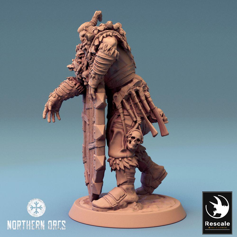 Productfoto Tabletop 28mm Lord of the Print (LotP) 0: Tabletop Miniatuur: Ork Schildwacht met Torenschild, Orc Guard, Schildvechter (24_04_F1)