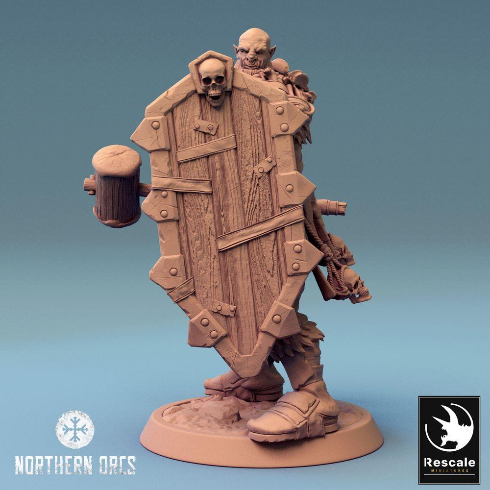 Productfoto Tabletop 28mm Lord of the Print (LotP) 0: Tabletop Miniatuur: Ork Krijger, Schilddrager met Groot Schild en Knuppel, Melee Vecht, Orc Schilddrager (24_04_I1)