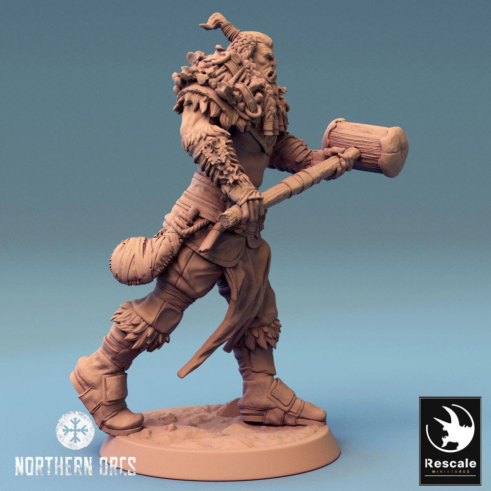 Productfoto Tabletop 28mm Lord of the Print (LotP) 0: Fantasy Figuur: Ork Krijger / Orc Warrior, Berserker en Stammestrijder met Oorlogshamer (24_04_I3)