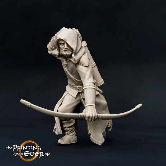 Productfoto middeleeuwse historische figuur 75mm schaal The Printing Goes Ever On (TPGEO) 0: Middeleeuwse ridderfiguren Ranger Boog A - 75mm modellen - Woudlopers van het Noorden