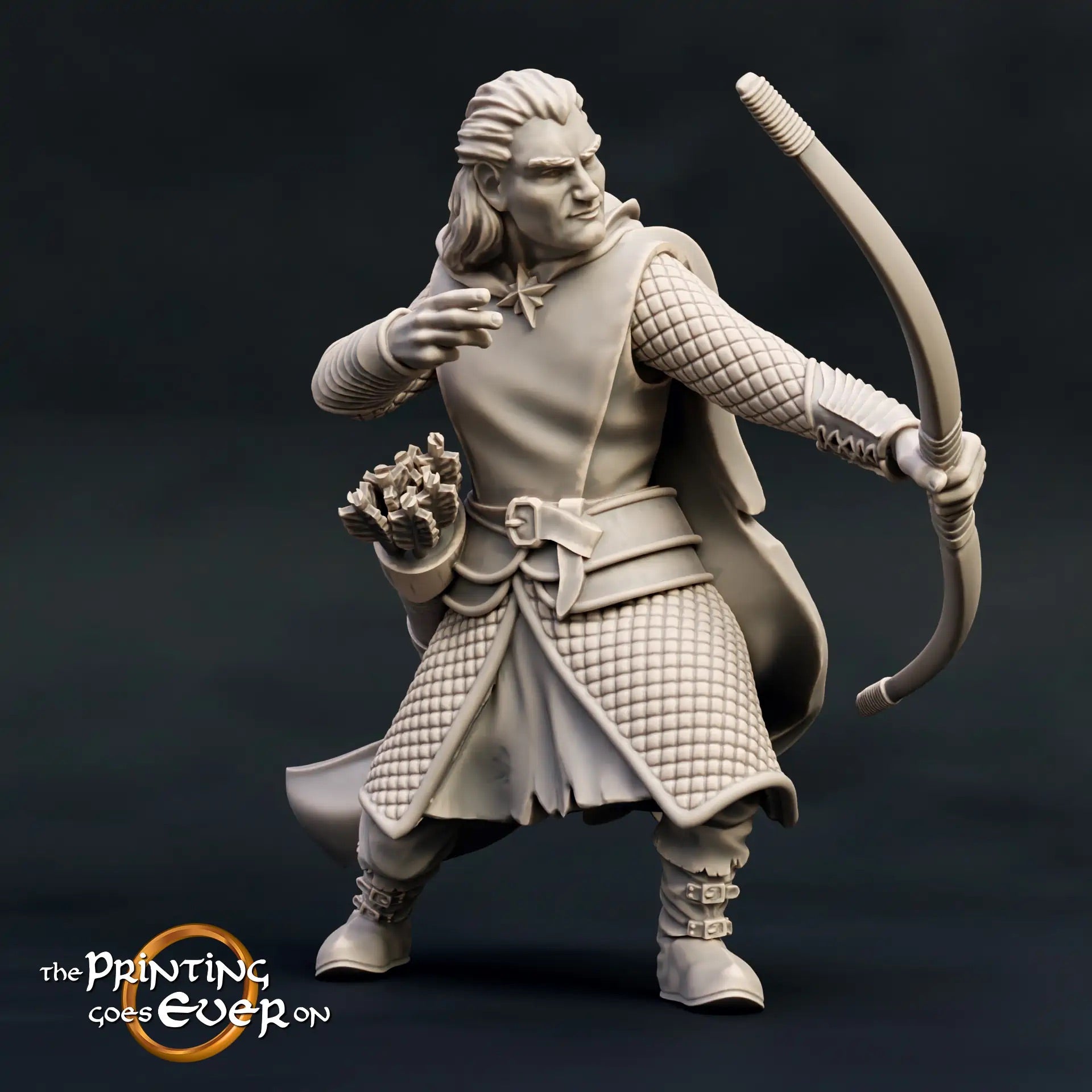 Productfoto middeleeuwse historische figuur 75mm schaal The Printing Goes Ever On (TPGEO) 0: Middeleeuwse ridderfiguren Ranger Boog B - 75mm modellen - Woudlopers van het Noorden