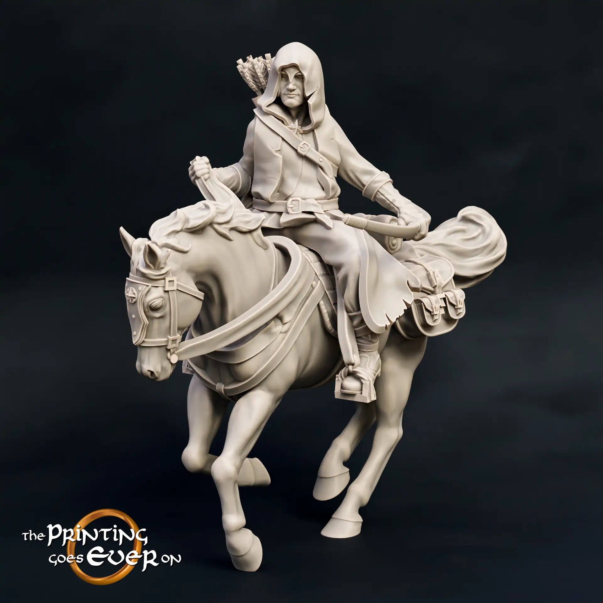Productfoto middeleeuwse historische figuur 75mm schaal The Printing Goes Ever On (TPGEO) 0: Middeleeuwse ridderfiguren Ranger ruiter boog - 75mm modellen - Woudlopers van het Noorden