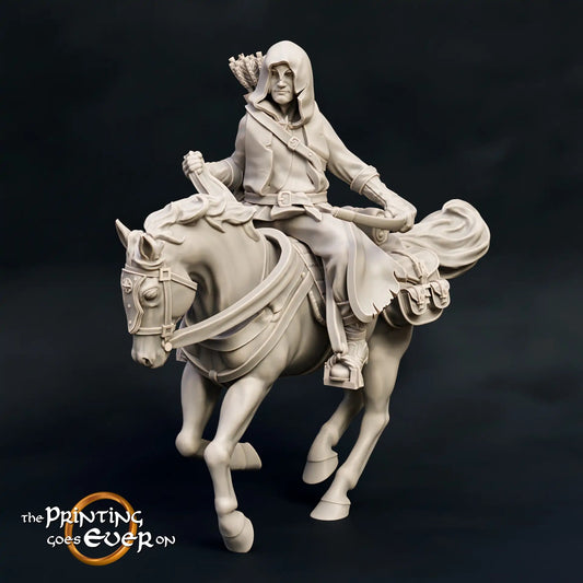 Productfoto middeleeuwse historische figuur 75mm schaal The Printing Goes Ever On (TPGEO) 0: Middeleeuwse ridderfiguren Ranger ruiter boog - 75mm modellen - Woudlopers van het Noorden