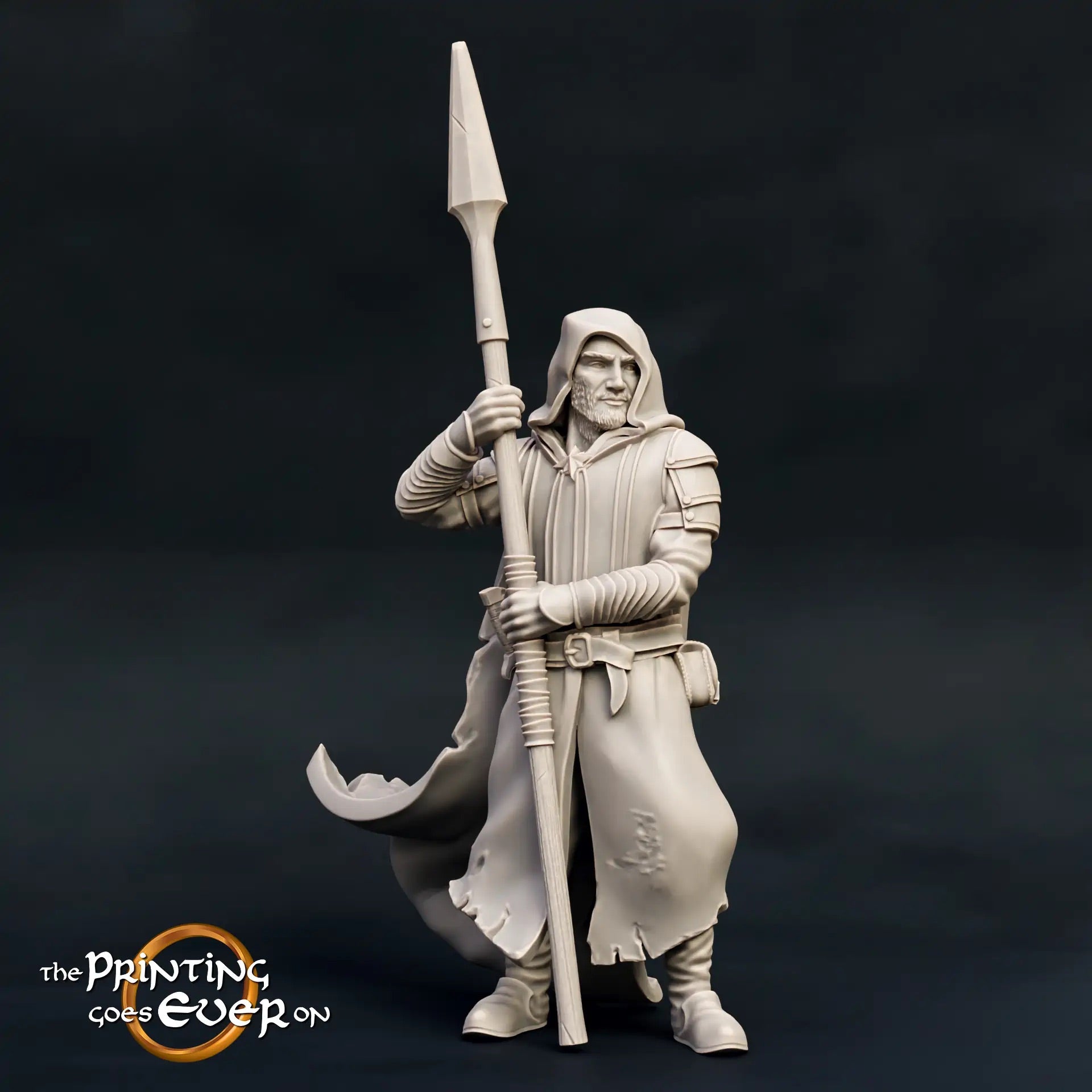 Productfoto middeleeuwse historische figuur 75mm schaal The Printing Goes Ever On (TPGEO) 0: Middeleeuwse ridderfiguren Ranger Speer B Woudlopers van het Noorden