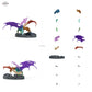 Black Dragon Hunt – Schwarzer Drache mit Jagdhunden auf szenischer Felsenbase: Bauteilübersicht mit Vorder- und Rückansicht sowie 18 farblich markierten Einzelteilen.