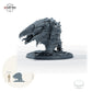 Goblinreiter auf gepanzertem Monster – Unberitten: Größenvergleich, ca. 41 mm Gesamthöhe inklusive Base und höchstem Teil, mit 32-mm-Referenzfigur.