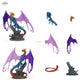Ausgewachsener Smaragddrache mit ausgebreiteten Flügeln auf Kristallfels-Base, Tabletop Drachenminiatur: Bauteilübersicht mit Vorder- und Rückansicht sowie 6 farblich markierten Einzelteilen.