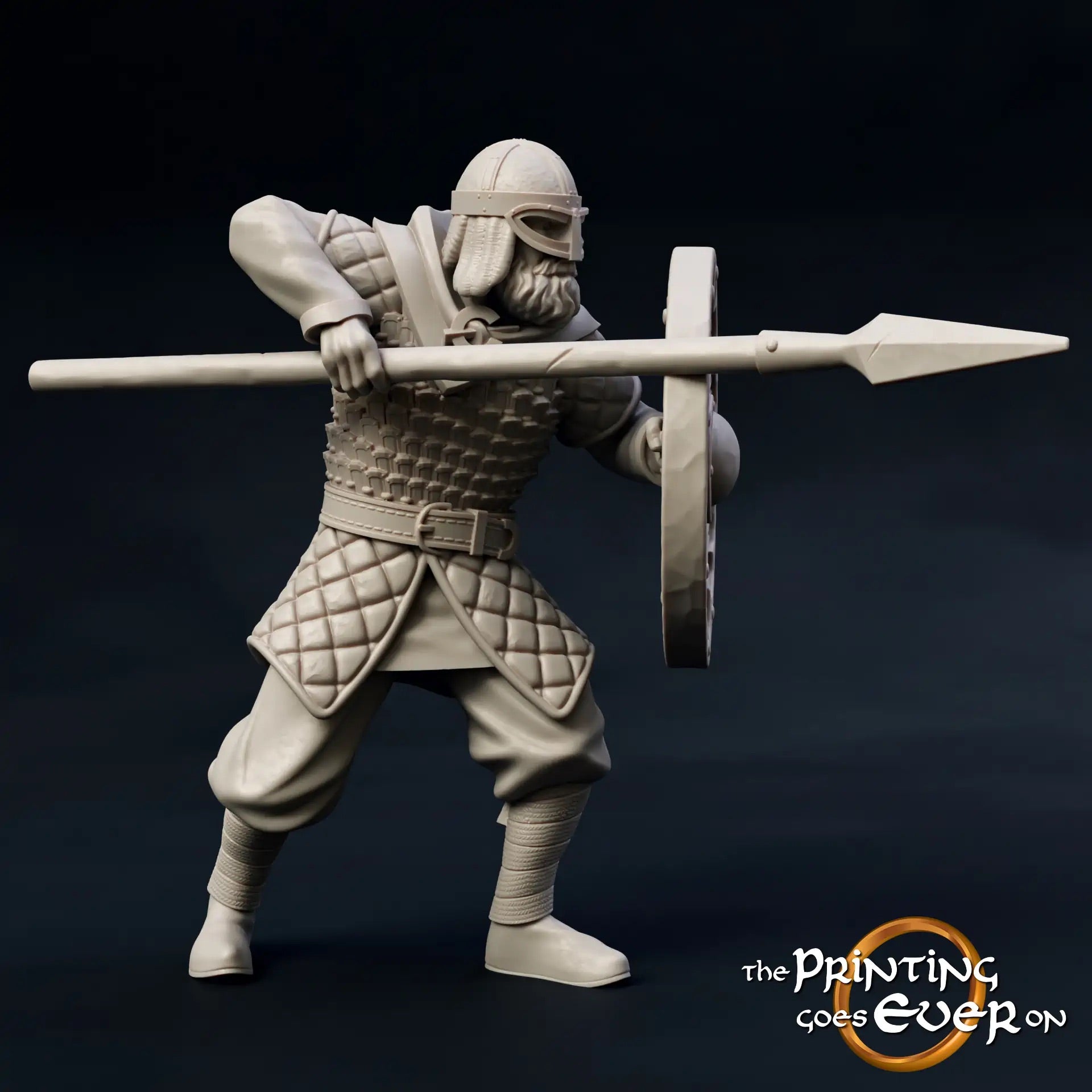 Productfoto middeleeuwse historische figuur 75mm schaal The Printing Goes Ever On (TPGEO) 0: Middeleeuwse ridderfiguren speerkämpers A - 75mm modellen - Krijgers van de Mark