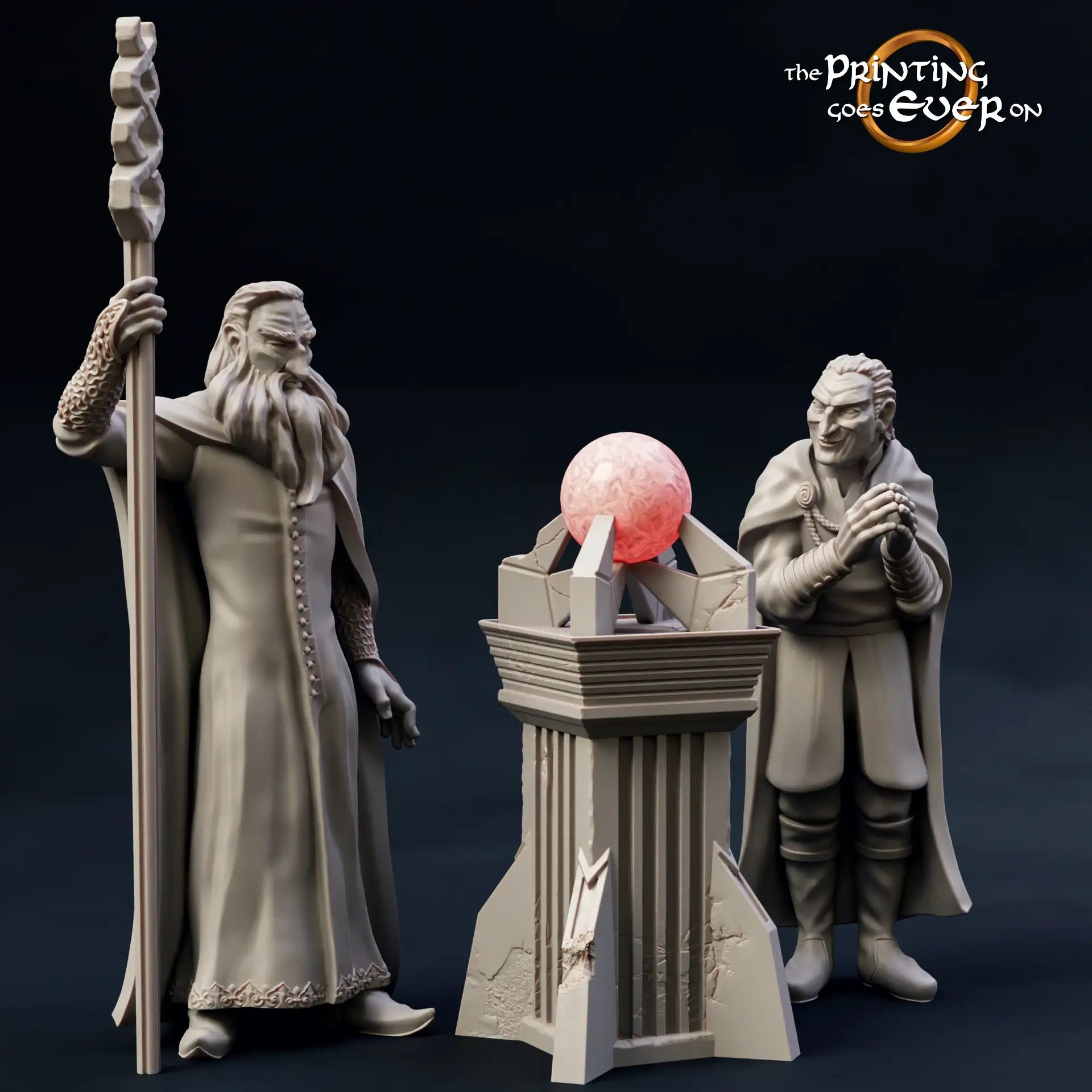 Productfoto Tabletop 28mm The Printing Goes Ever On (TPGEO) 0: Witte tovenaar met dienaar: Kwade magiër met toverbol artefact