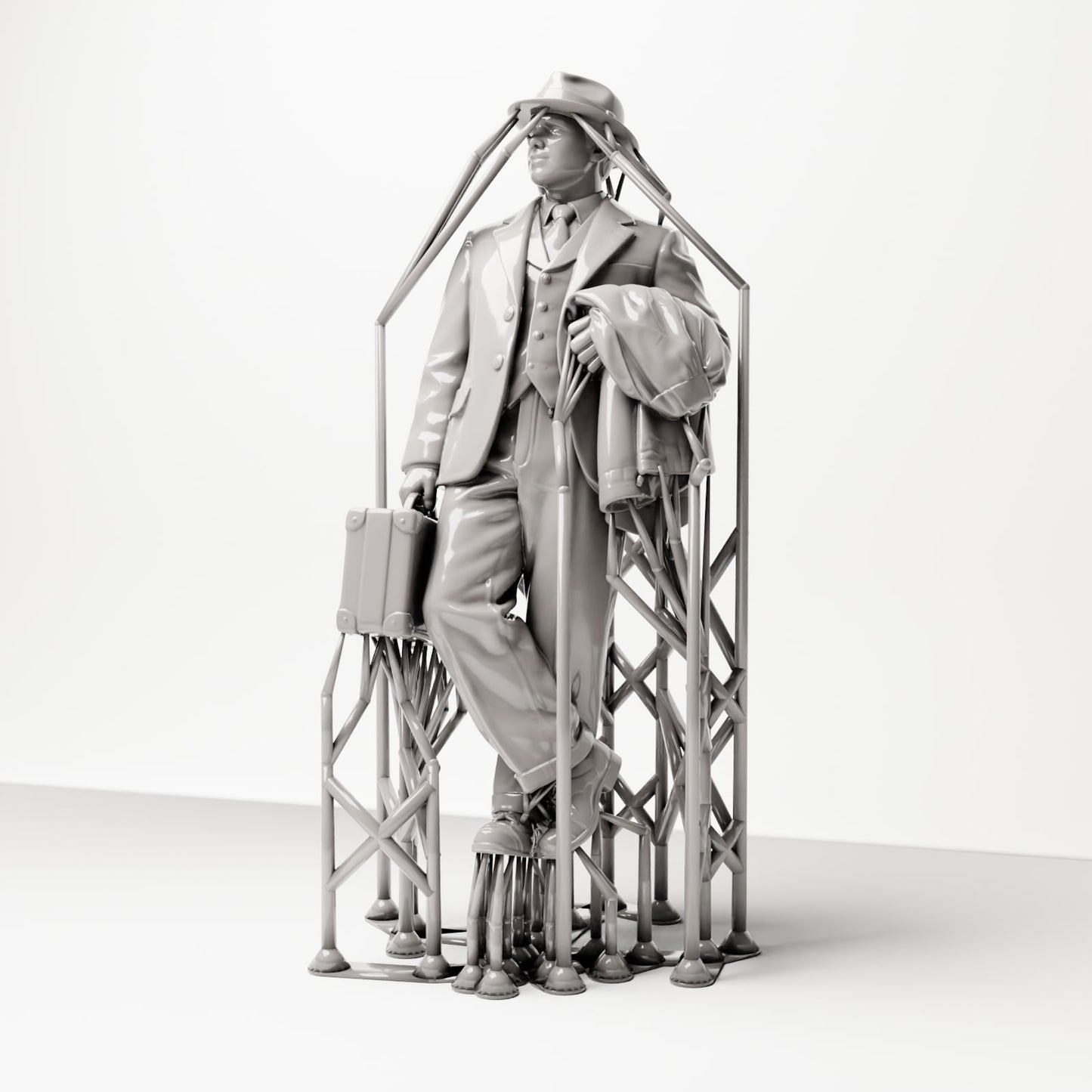 Scenework Zusatzbild 06: Historische Figur: Junger Reisender im Tweed-Anzug mit Hut, Koffer, Mantel über dem Arm (sc03)