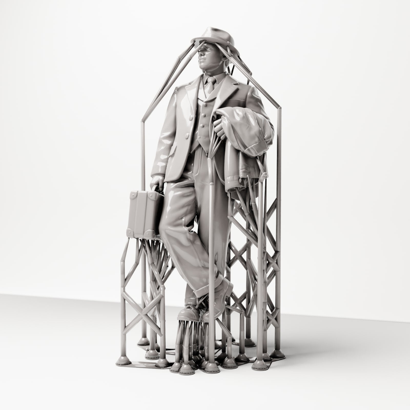 Scenework Zusatzbild 06: Historische Figur: Junger Reisender im Tweed-Anzug mit Hut, Koffer, Mantel über dem Arm (sc03)