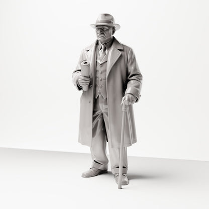 Diorama modelbouw productfoto 0: Historisch diorama figuur: Oudere heer met krant en wandelstok (jaren 1920-1930) (sc06)