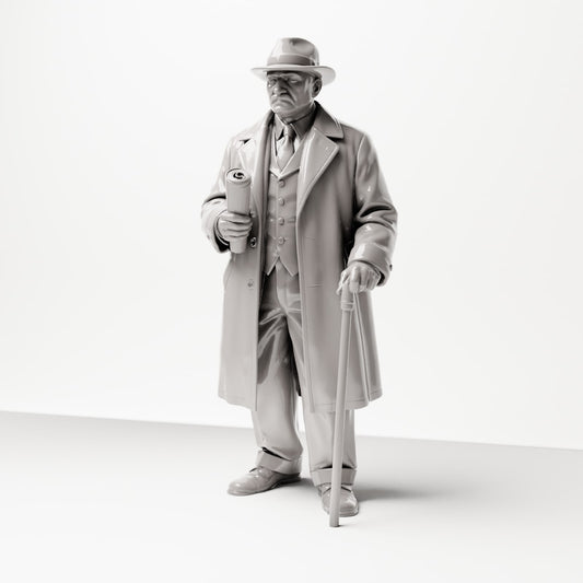 Diorama modelbouw productfoto 0: Historisch diorama figuur: Oudere heer met krant en wandelstok (jaren 1920-1930) (sc06)