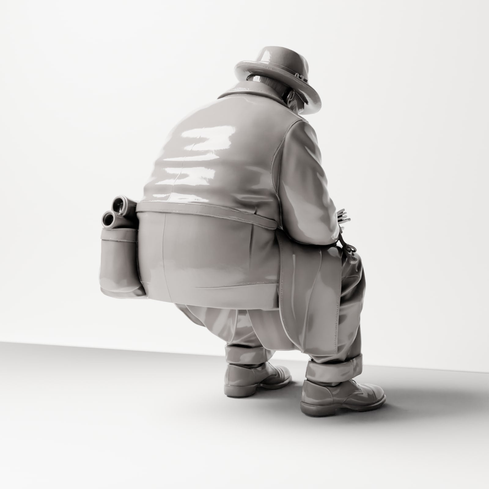 Diorama modelbouw productfoto 3: Zittende figuur: Man zittend op bankrand, jaren '20 reiziger met krant en schoudertas (sc07)