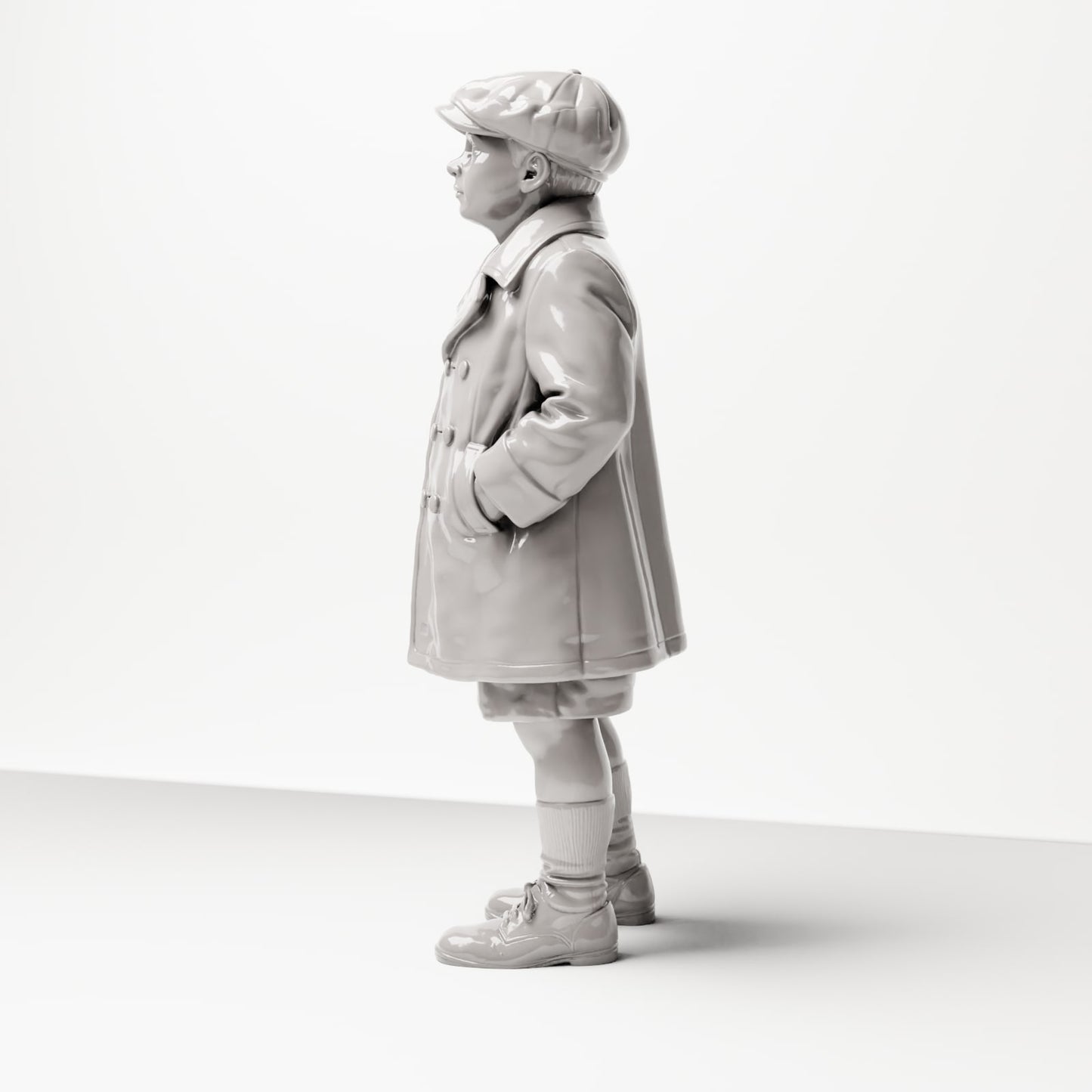 Diorama modelbouw productfoto 1: Historisch diorama figuur: Jonge wachtende met pet en mantel, eind jaren 1920 (sc10)