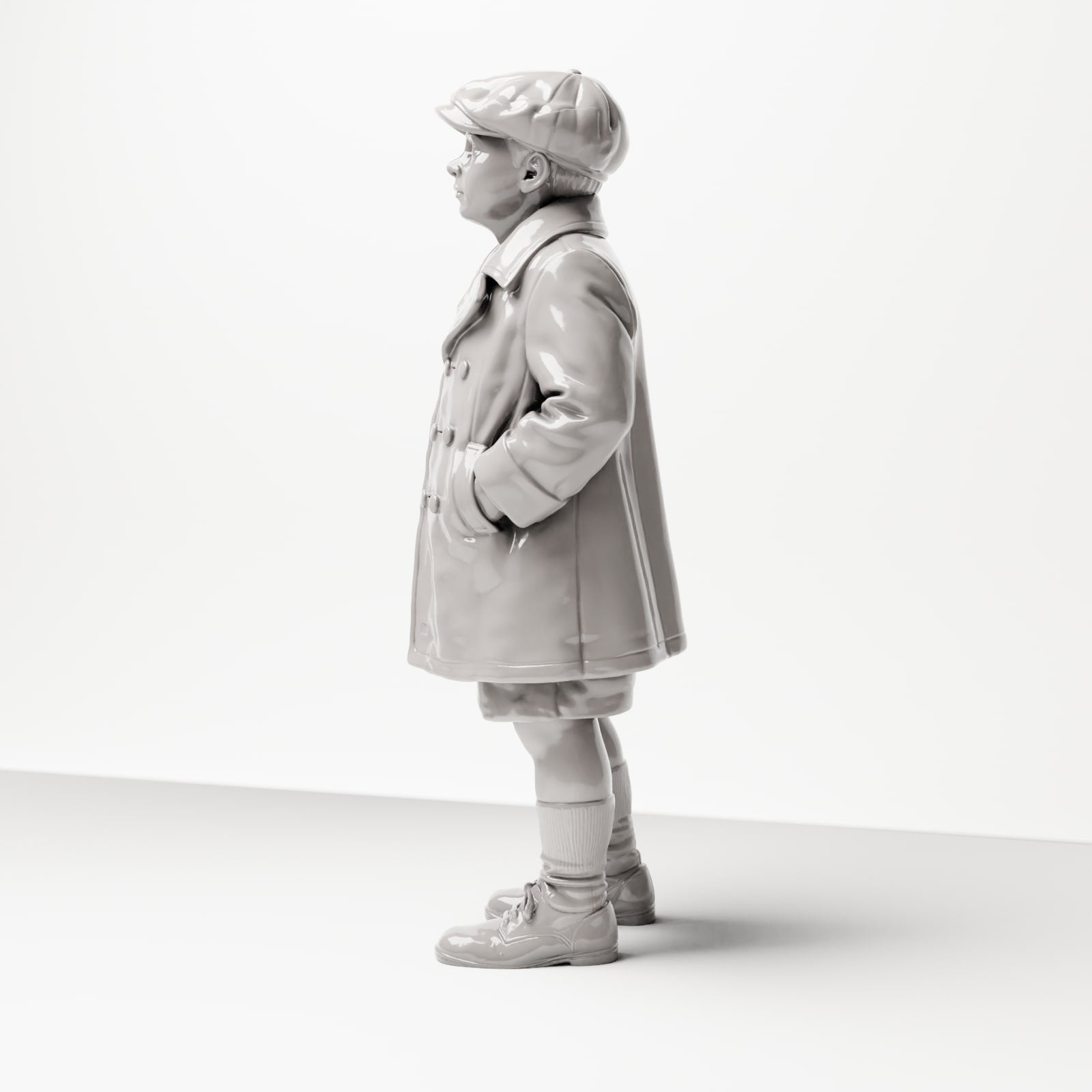Diorama modelbouw productfoto 1: Historisch diorama figuur: Jonge wachtende met pet en mantel, eind jaren 1920 (sc10)