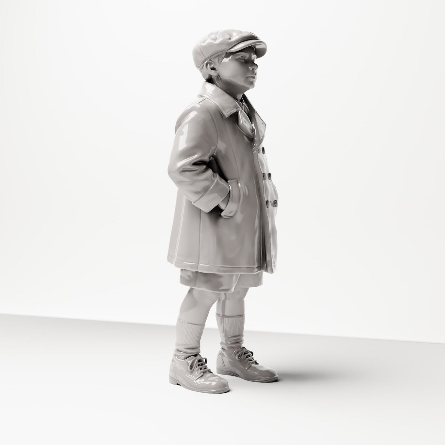 Diorama modelbouw productfoto 4: Historisch diorama figuur: Jonge wachtende met pet en mantel, eind jaren 1920 (sc10)