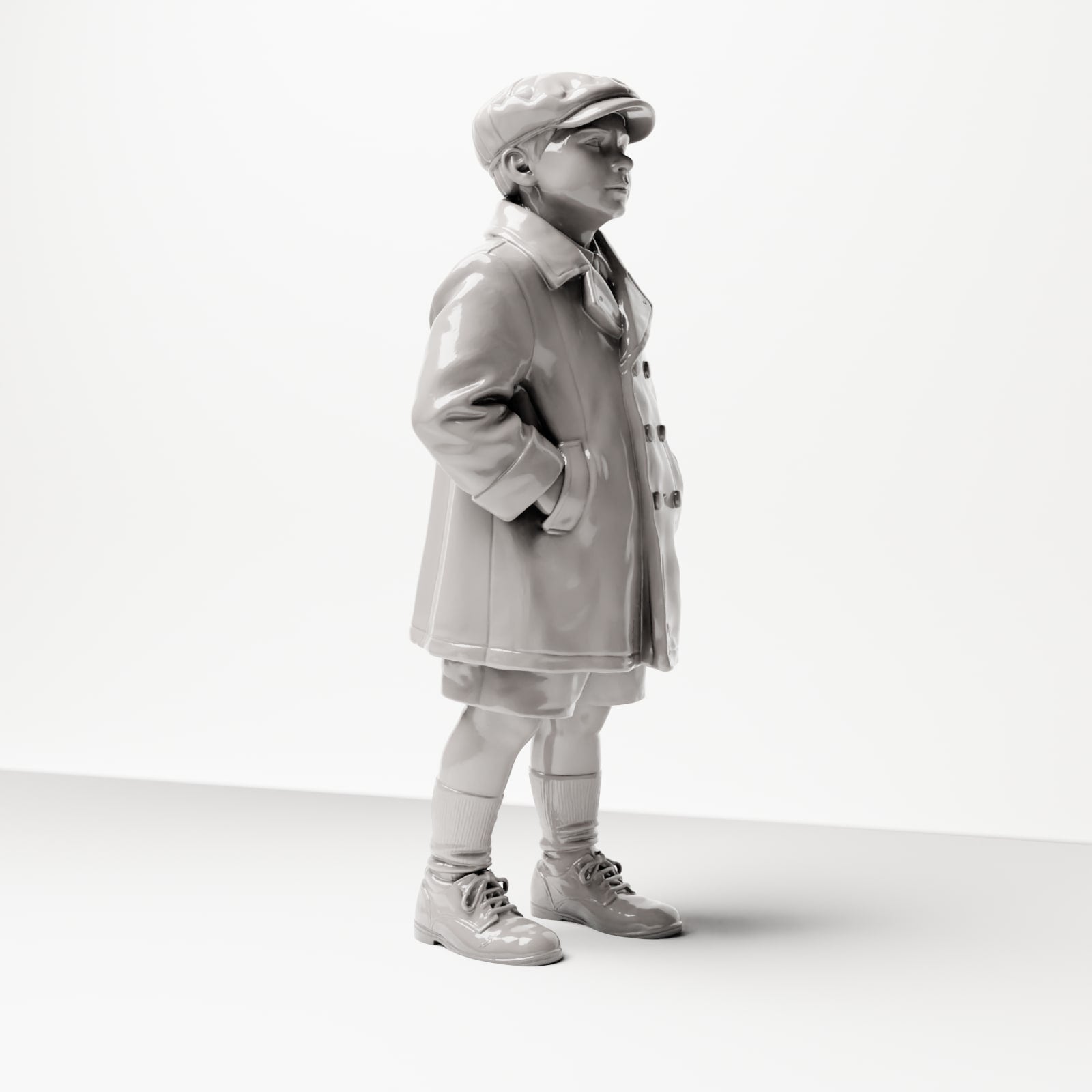 Diorama modelbouw productfoto 4: Historisch diorama figuur: Jonge wachtende met pet en mantel, eind jaren 1920 (sc10)