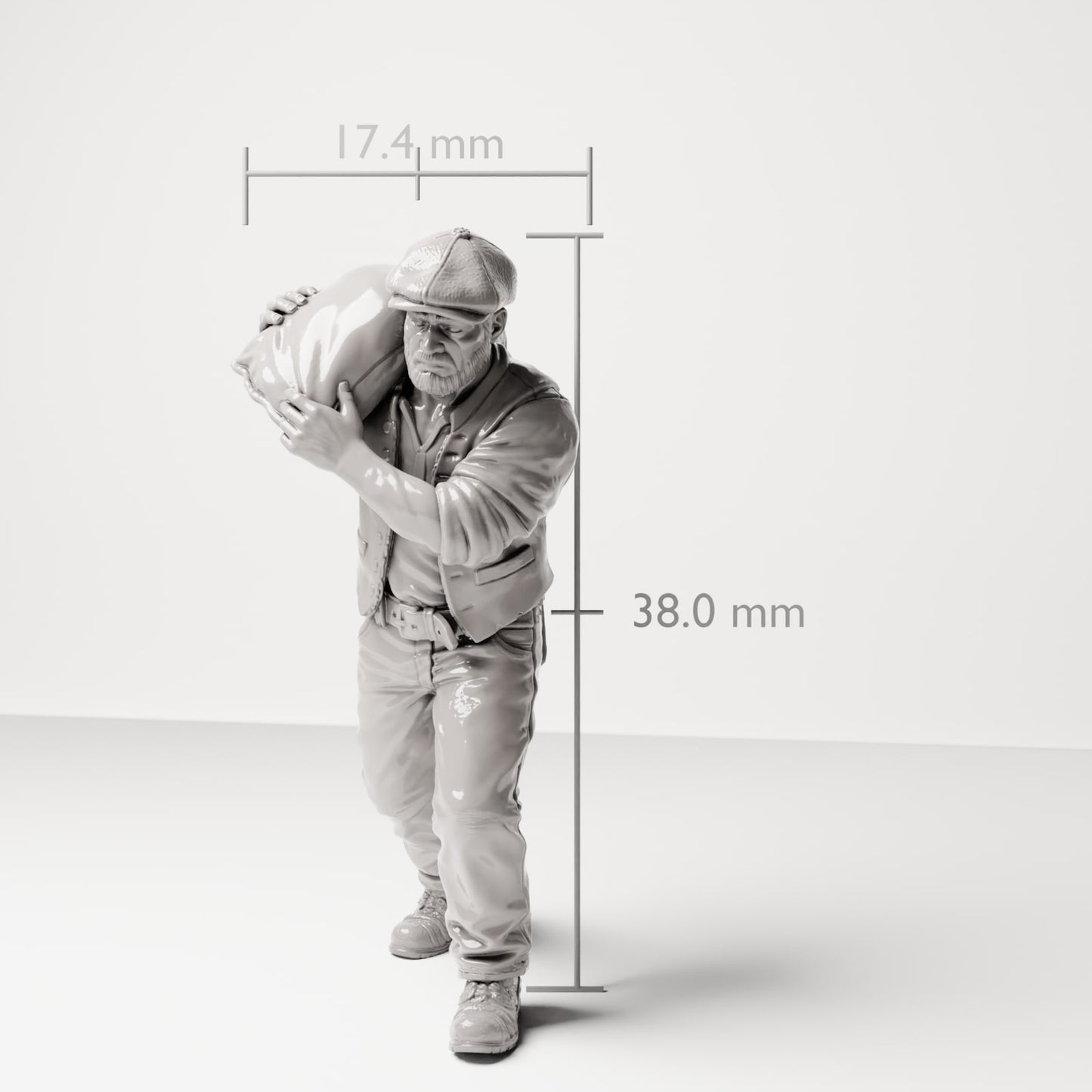 Diorama modelbouw productfoto 6: Historische dioramafiguur: dokwerker met meelzak op de schouder (sc13)