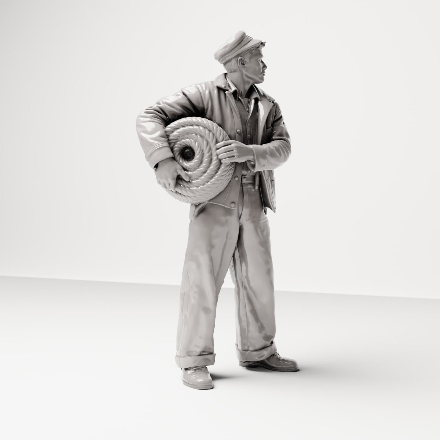 Diorama Modellbau Produktfoto 4: Historische Diorama Figur: Hafenarbeiter mit Taurolle an der Hüfte (sc15)