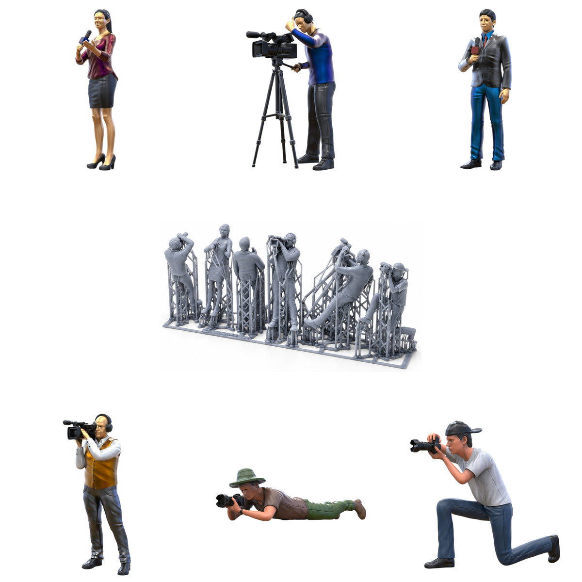 Productfoto diorama en modelbouw miniatuur figuur: Reporter set, 6 figuren