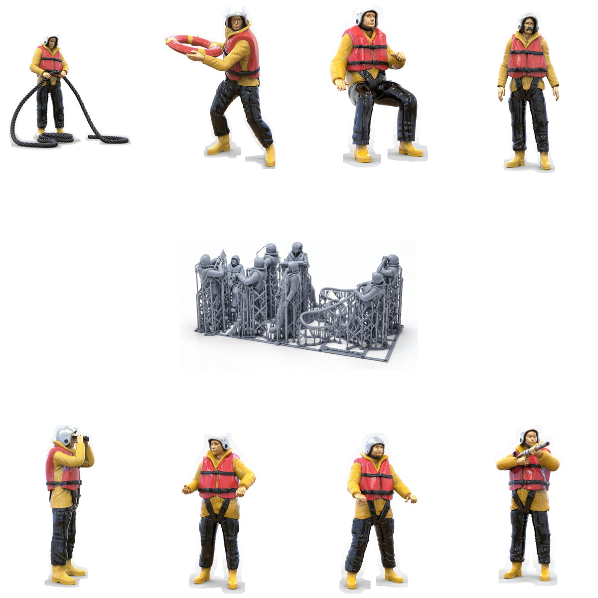 Productfoto diorama en modelbouw miniatuurfiguur: reddingsboot set, 8 figuren