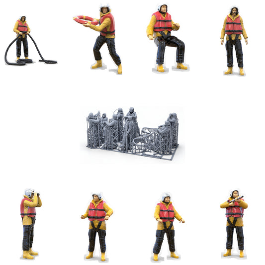 Productfoto diorama en modelbouw miniatuurfiguur: reddingsboot set, 8 figuren