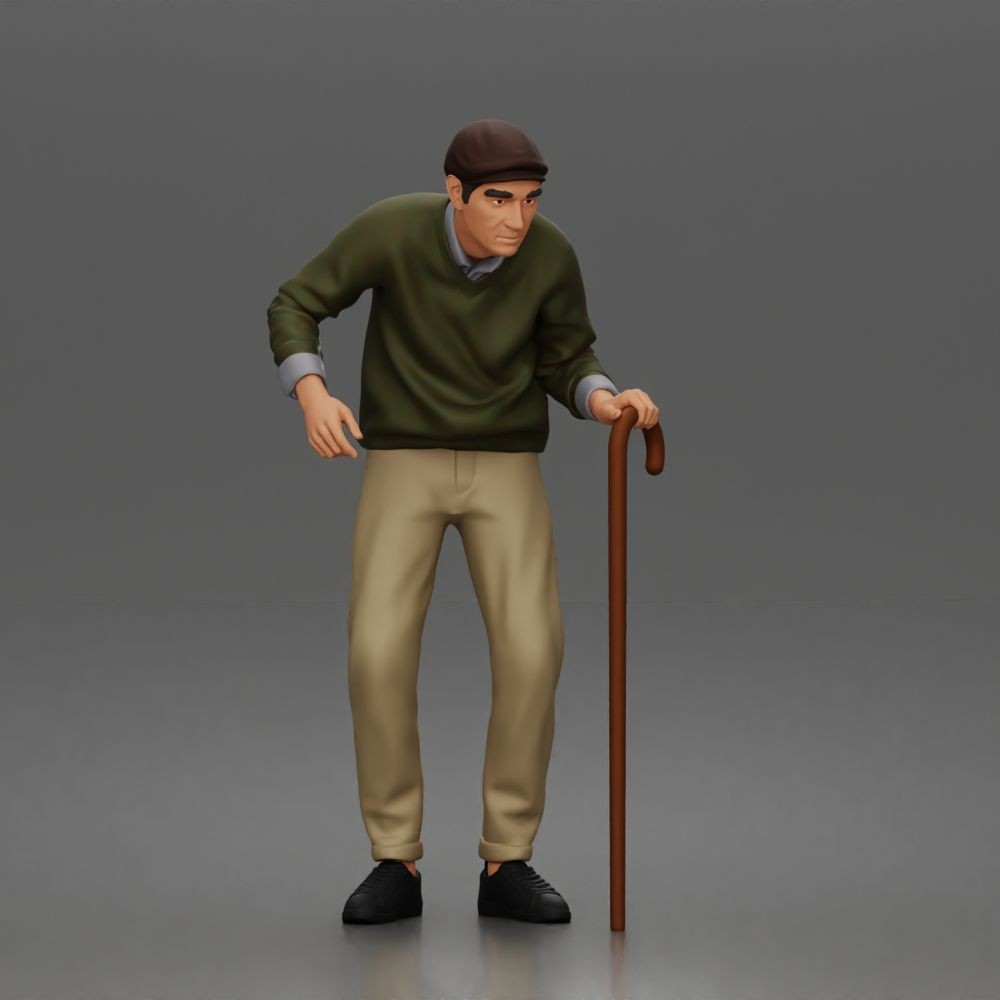 Diorama Modellbau Produktfoto 0: Stehende Figur: Älterer Mann mit Gehstock & Pullover (a168)