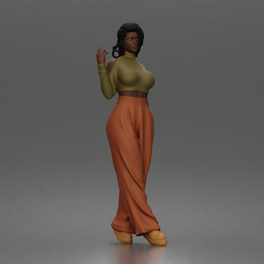 Diorama modelbouw productfoto 0: Staande figuur: vrouw met cropped coltrui & wijde broek (a167)