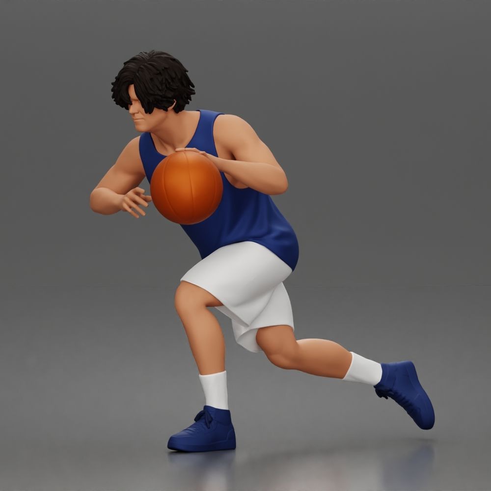 Diorama Modellbau Produktfoto 0: Diorama Figur: Basketballspieler im Vorwärtslauf mit Ball & Sportkleidung (a166)