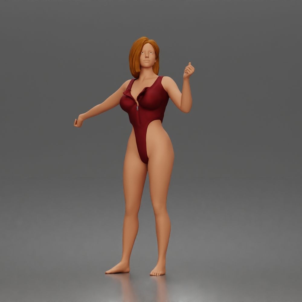 Diorama Modellbau Produktfoto 0: Stehende Figur: Frau im einteiligen Bodysuit mit ausgestreckten Armen (a206)