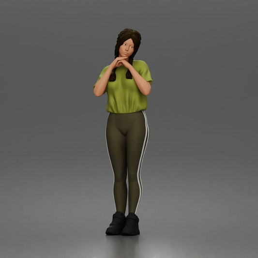 Diorama-modelbouw productfoto 0: Staande figuur: vrouw met gevlochten haar, T-shirt, legging & sneakers (a194)