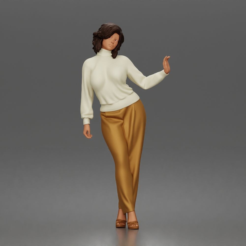 Diorama Modellbau Produktfoto 0: Stehende Figur: Frau mit Rollkragenpullover, weiter Hose & Plateauschuhen (a176)