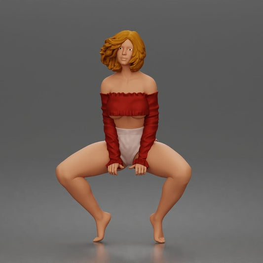 Diorama modelbouw productfoto 0: Hurkende figuur: danseres met off-shoulder crop-top & shorts (a185)