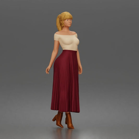 Diorama modelbouw productfoto 0: Staande figuur: vrouw met schouderloze top & lange geplooide rok (a181)