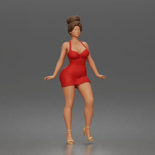 Diorama modelbouw productfoto 0: Staande figuur: vrouw in korte nauwsluitende jurk & hoge hakken (a177)