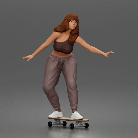 Diorama-modelbouw productfoto 0: Dioramafiguur: vrouwelijke skater balancerend op een skateboard met crop-top & joggingbroek (a170)