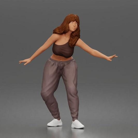 Diorama modelbouw productfoto 0: Staande figuur: skater in balanshouding met crop top, joggingbroek & sneakers (a171)