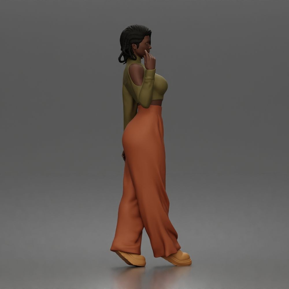 Diorama Modellbau Produktfoto 2: Stehende Figur: Frau mit bauchfreiem Rollkragenoberteil & weiter Hose (a167)