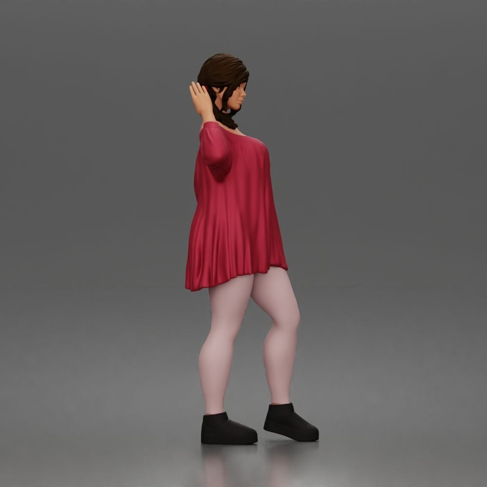 Diorama Modellbau Produktfoto 1: Stehende Figur: Winkende Frau mit schulterfreiem Oberteil & Plateauschuhen (a199)