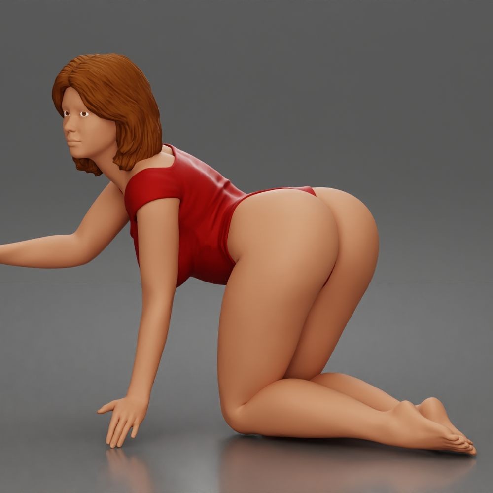 Diorama Modellbau Produktfoto 1: Kniende Figur: Frau im Bodysuit mit vorgeneigtem Oberkörper und Hand am Boden (a175)