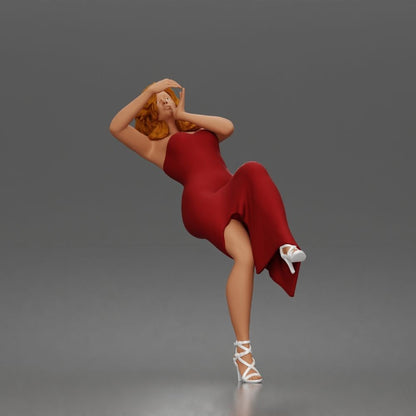Diorama modelbouw productfoto 1: Staande figuur: Achteroverleunende vrouw in lange jurk met schoenen met bandjes (a192)