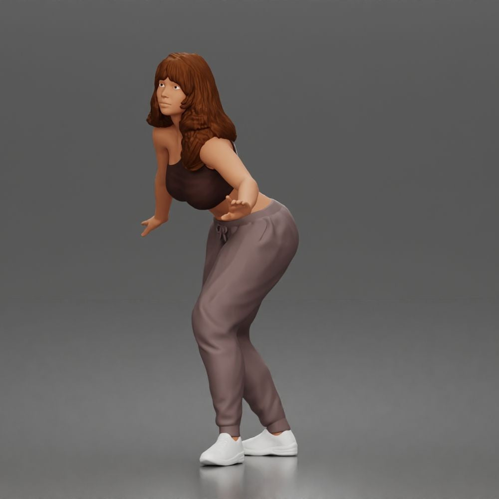 Diorama-modelbouw productfoto 1: Staande figuur: skater in balanshouding met crop-top, joggingbroek & sneakers (a171)