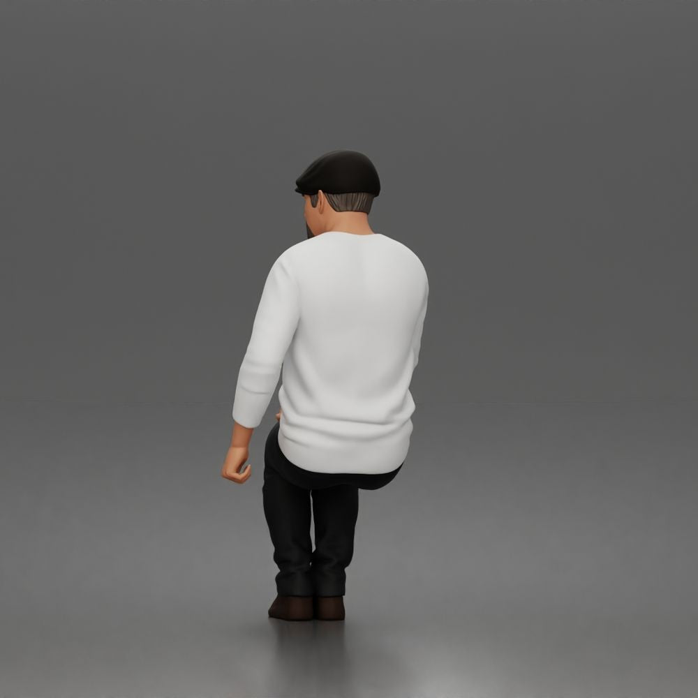 Diorama Modellbau Produktfoto 2: Sitzende Figur: Älterer Mann mit Mütze und Freizeitkleidung (a203)